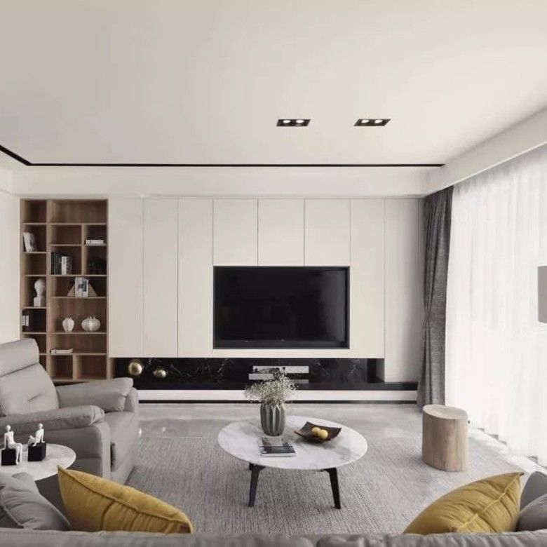 Unidad de soporte de TV montada en pared de madera ajustable para diseño de sala de estar moderna de lujo