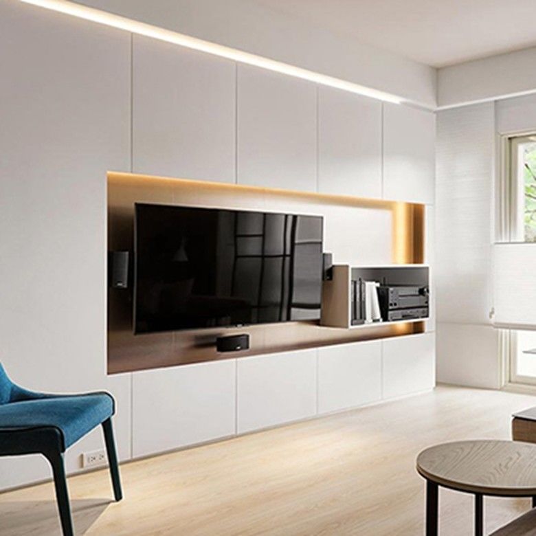 Unidad de soporte de TV montada en pared de madera ajustable para diseño de sala de estar moderna de lujo