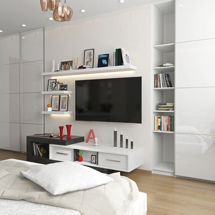 Unidad de soporte de TV montada en pared de madera ajustable para diseño de sala de estar moderna de lujo