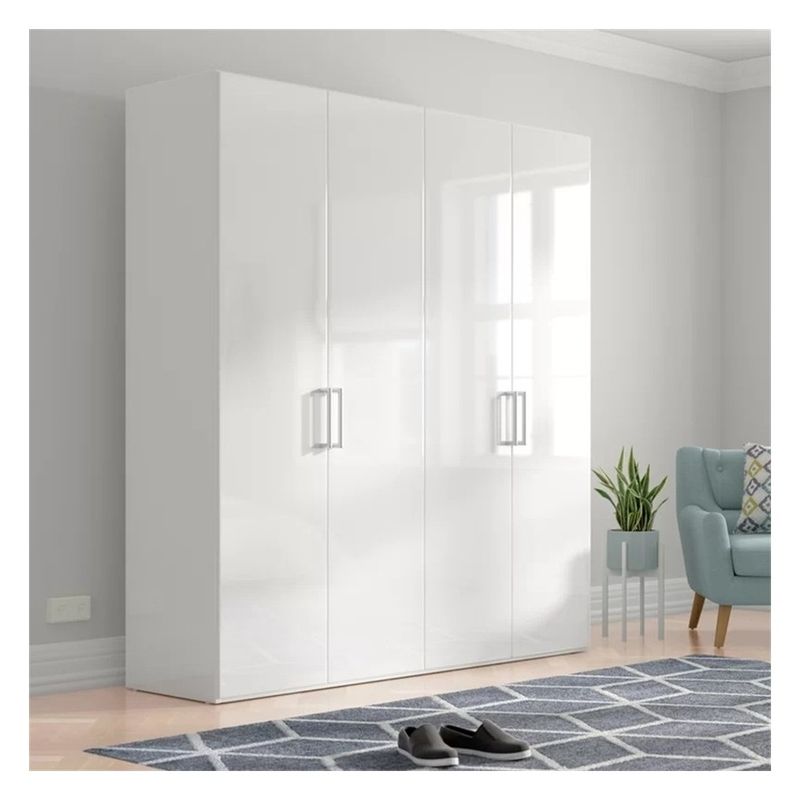 Muebles para el hogar Panel acrílico brillante de madera sólida Armario de dormitorio con puerta de vidrio negro