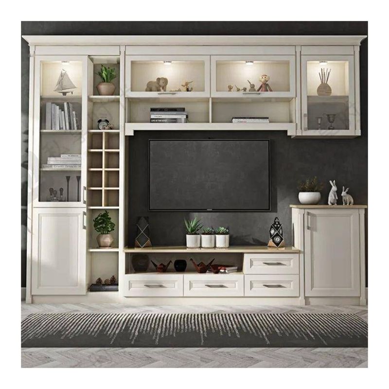 Líneas limpias gabinete de almacenamiento de pared completa para muebles de sala de estar TV de estilo Shaker moderno