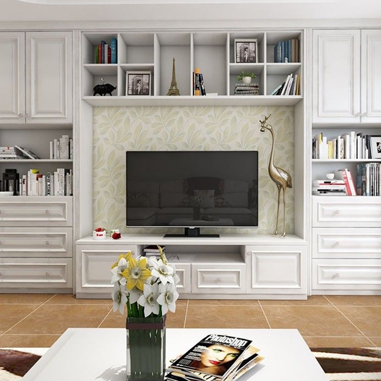 Líneas limpias gabinete de almacenamiento de pared completa para muebles de sala de estar TV de estilo Shaker moderno