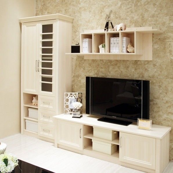Líneas limpias gabinete de almacenamiento de pared completa para muebles de sala de estar TV de estilo Shaker moderno