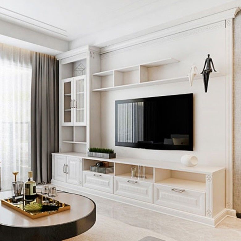 Líneas limpias gabinete de almacenamiento de pared completa para muebles de sala de estar TV de estilo Shaker moderno