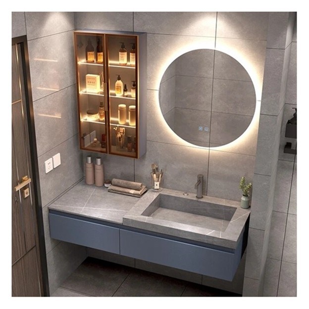 Baño único personalizado con espejo inteligente Minimalista gabinete de madera sólida