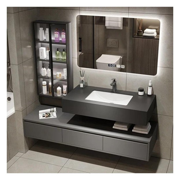 Baño único personalizado con espejo inteligente Minimalista gabinete de madera sólida