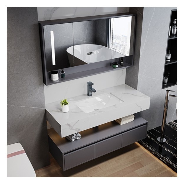 Baño único personalizado con espejo inteligente Minimalista gabinete de madera sólida