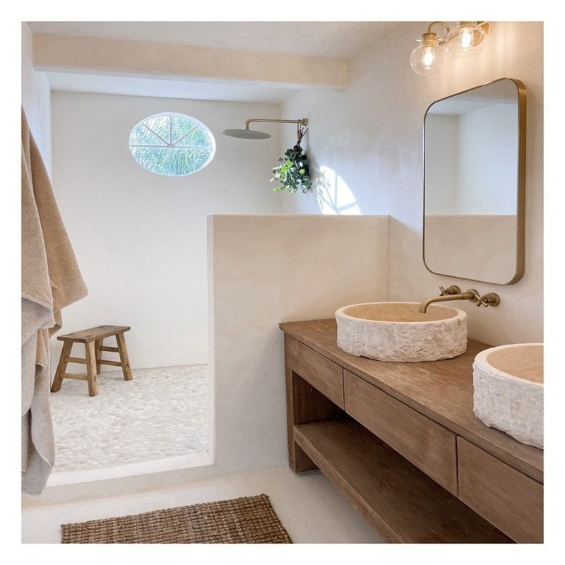 Armario de baño de madera maciza con espejo de plata y estilo vintage