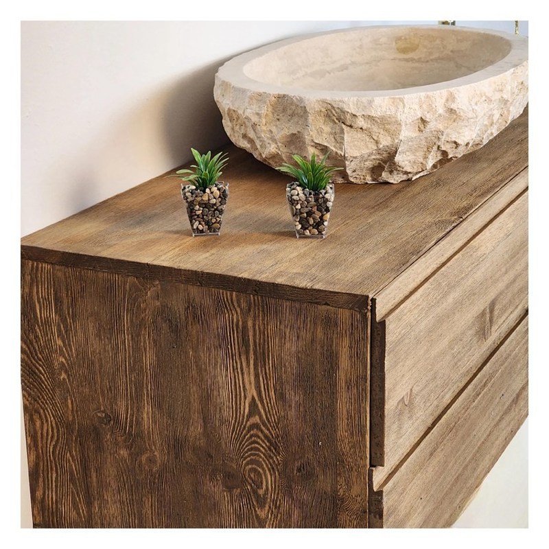 Armario de baño de madera maciza con espejo de plata y estilo vintage