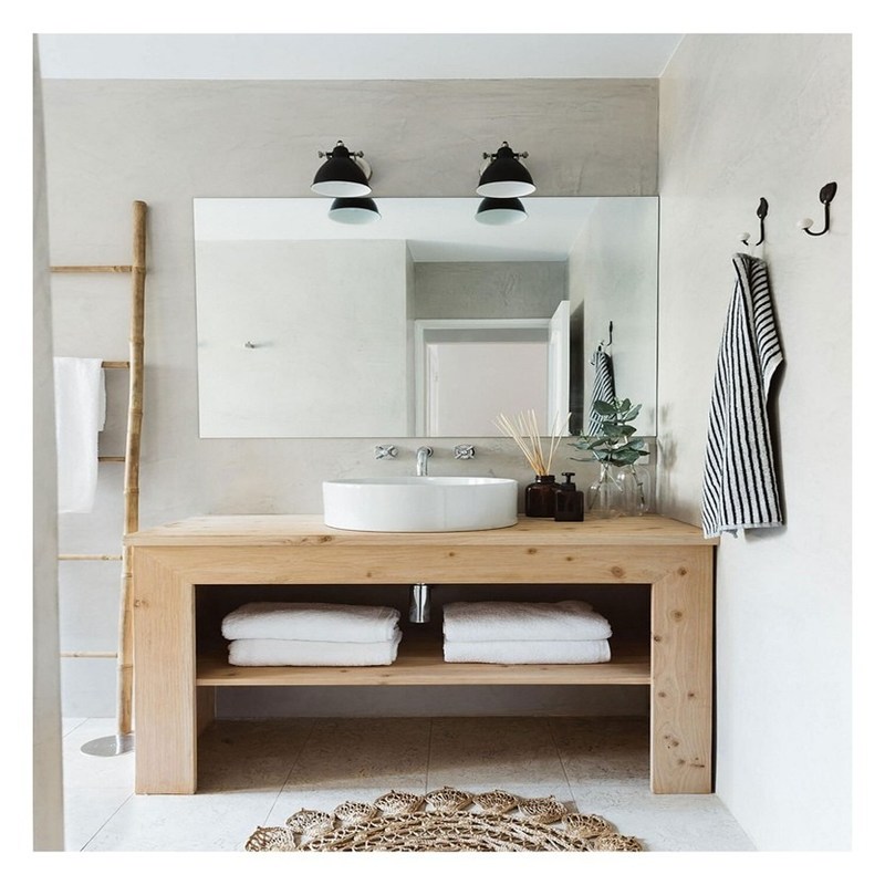 Armario de baño de madera maciza con espejo de plata y estilo vintage