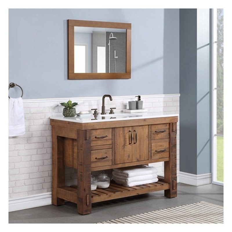 Armario de baño de madera maciza con espejo de plata y estilo vintage