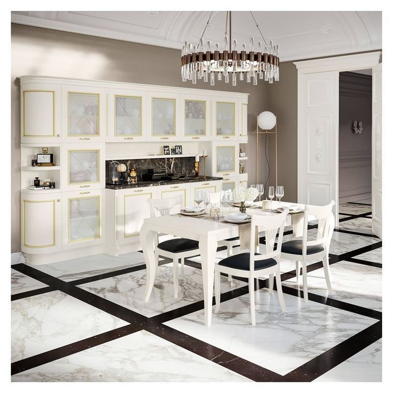 Muebles de cocina modernos de alta brillantez con panel de puerta de membrana de PVC