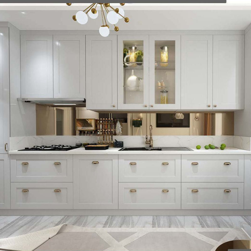 Muebles de cocina modernos de alta brillantez con panel de puerta de membrana de PVC