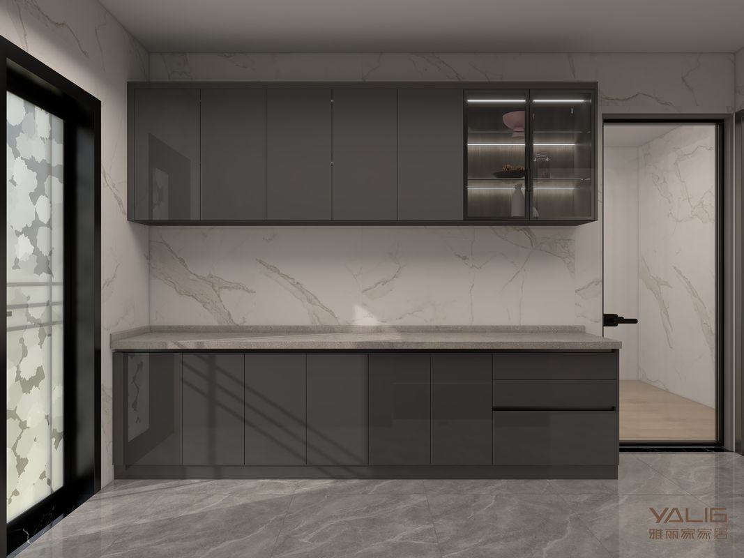 Muebles de cocina modernos de alta brillantez con panel de puerta de membrana de PVC