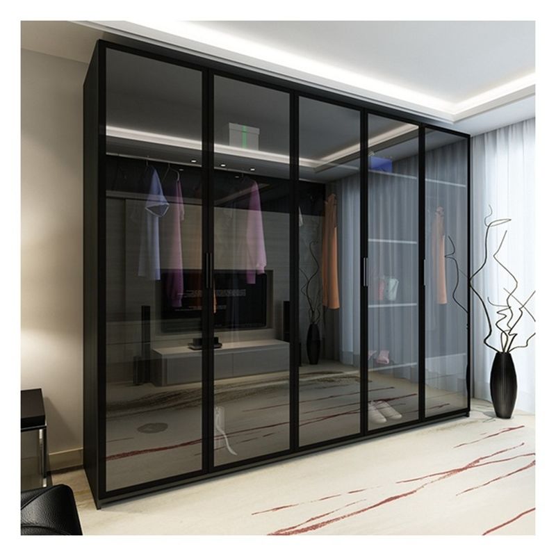 Muebles modernos Panes de vidrio enmarcados en aluminio negro de madera maciza Armario con decoración de barra ligera