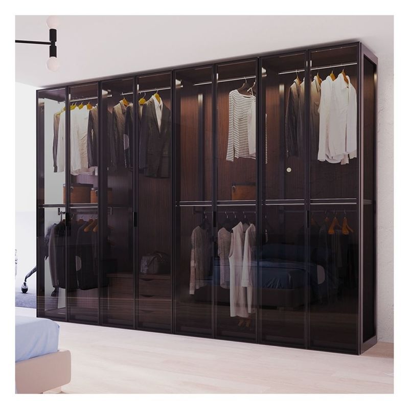 Muebles modernos Panes de vidrio enmarcados en aluminio negro de madera maciza Armario con decoración de barra ligera