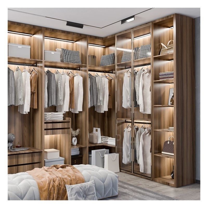 Muebles modernos Panes de vidrio enmarcados en aluminio negro de madera maciza Armario con decoración de barra ligera