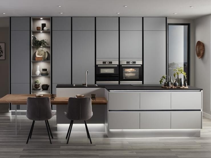 Gabinete de cocina de cartón de melamina de diseño moderno con combinación de color de chapa personalizada