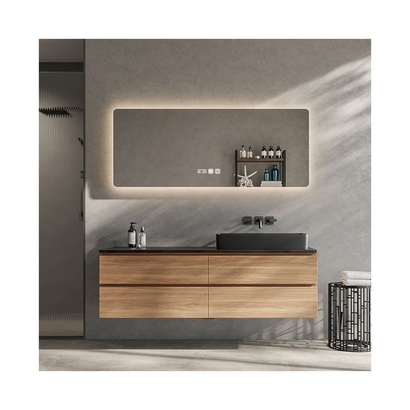 Conjunto de baños flotantes personalizados con tratamiento de superficie del fregadero y el panel de la puerta de laca