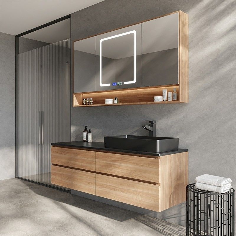 Conjunto de baños flotantes personalizados con tratamiento de superficie del fregadero y el panel de la puerta de laca