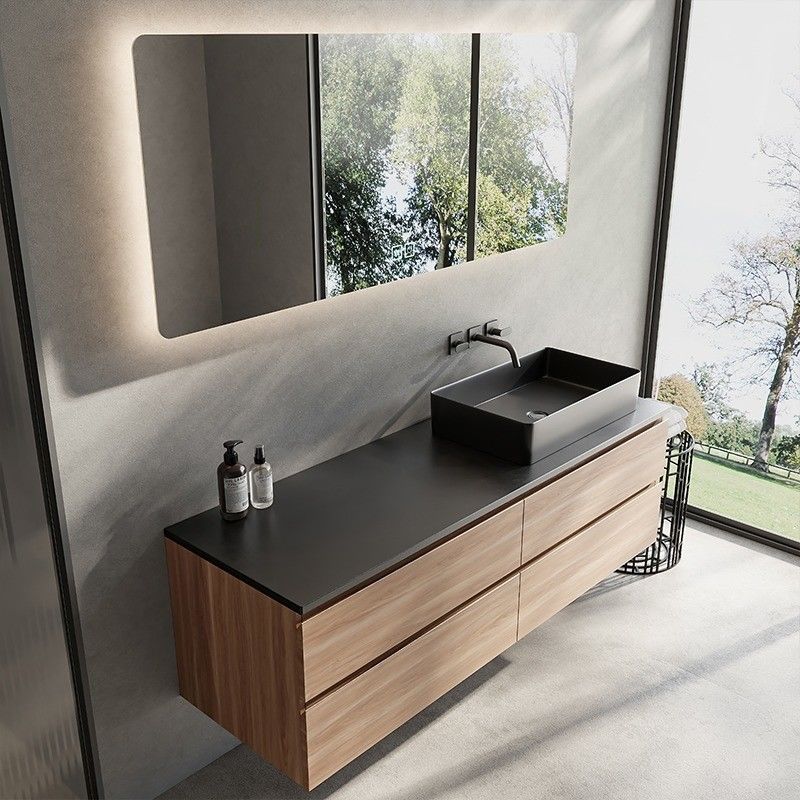 Conjunto de baños flotantes personalizados con tratamiento de superficie del fregadero y el panel de la puerta de laca