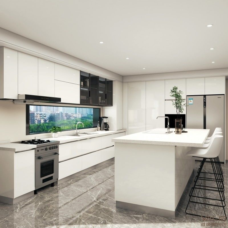 Armario modular europeo Blum de diseño moderno completo con color de carilla personalizado y fregadero