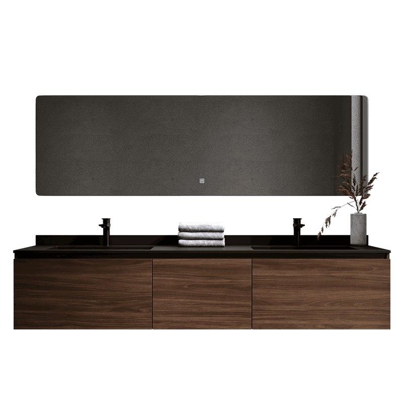 Estilo moderno impermeable personalizado doble fregadero de pared colgado baño de la vanidad con espejo de plata