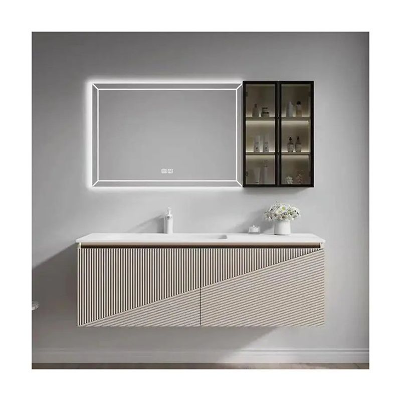 Cuadro de metal montado en la pared gabinete de baño conjunto de vanidad con fregadero doble y espejo de plata