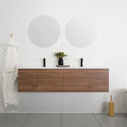 Armario de baño estrecho de madera maciza de mármol superior con espejo LED y opciones personalizables