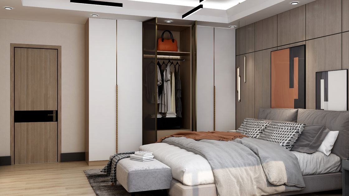 Característica de resistencia a la humedad y estilo de madera del panel para el armario de dormitorio de alta gama de madera