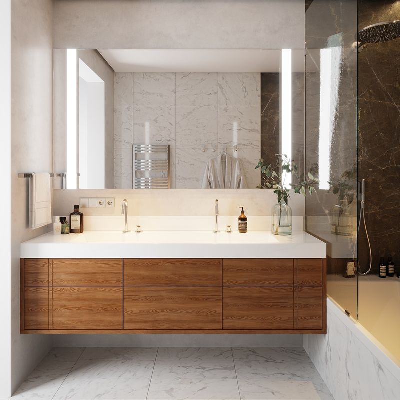 Color personalizado de diseño de doble fregadero de pizarra gabinetes de baño de encimera y vanidades