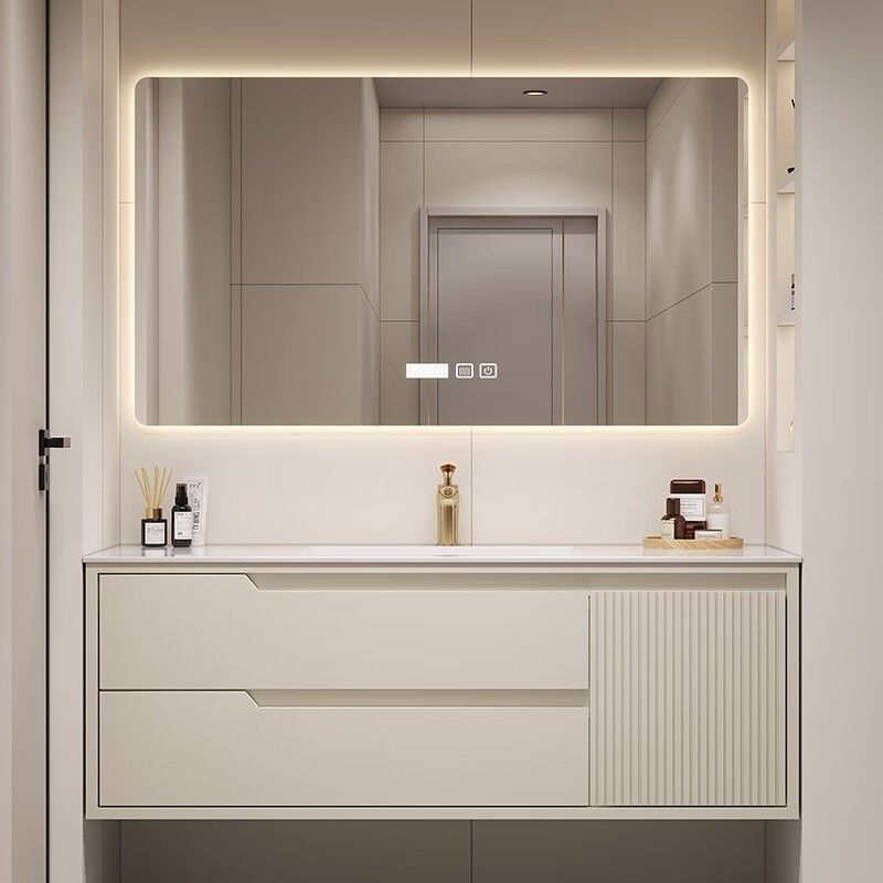 Baño de madera maciza con fregadero en estilo de diseño moderno y laca blanca de lujo