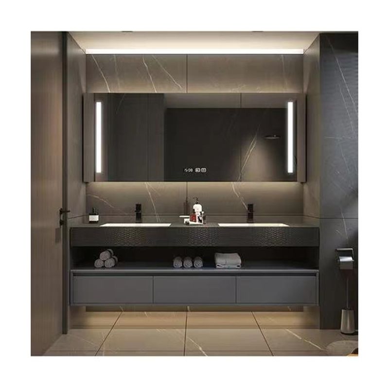 El maquillaje flotante Espejo marco de metal gabinete de baño de la vanidad Conjunto con diseño sin mango