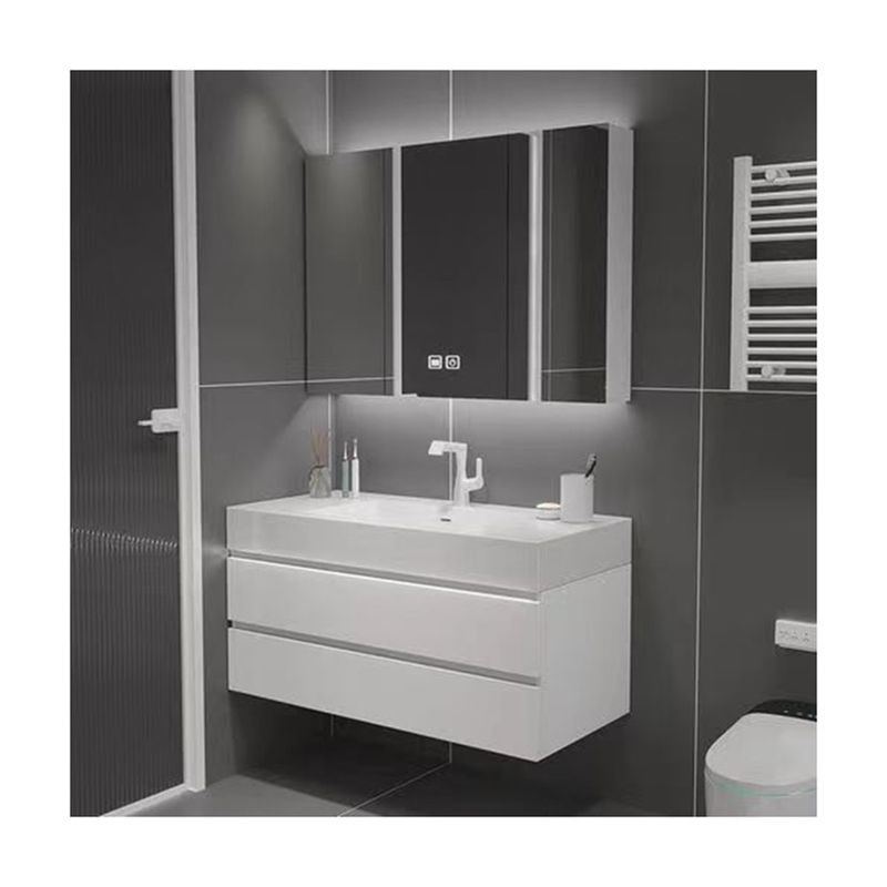 Combo moderno de baño blanco con espejo y fregadero de mármol cultivado de 38-46 pulgadas