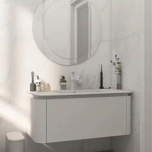 Combo moderno de baño blanco con espejo y fregadero de mármol cultivado de 38-46 pulgadas