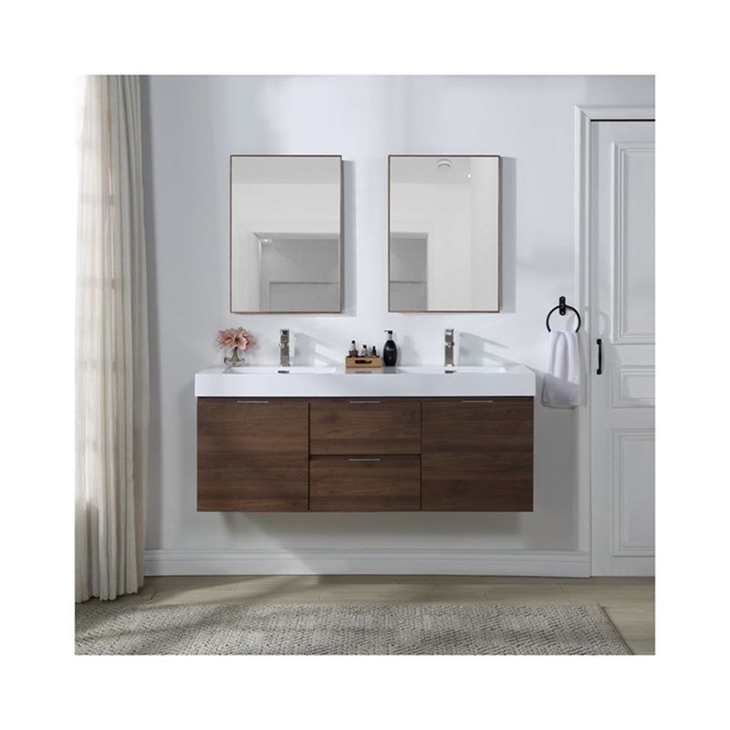 Rectángulo LED espejo fregadero gabinete de baño flotante Conjunto con tamaño personalizado de la vanidad combo
