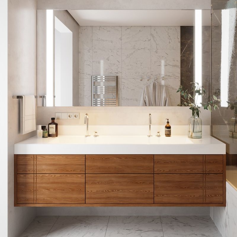 Rectángulo LED espejo fregadero gabinete de baño flotante Conjunto con tamaño personalizado de la vanidad combo