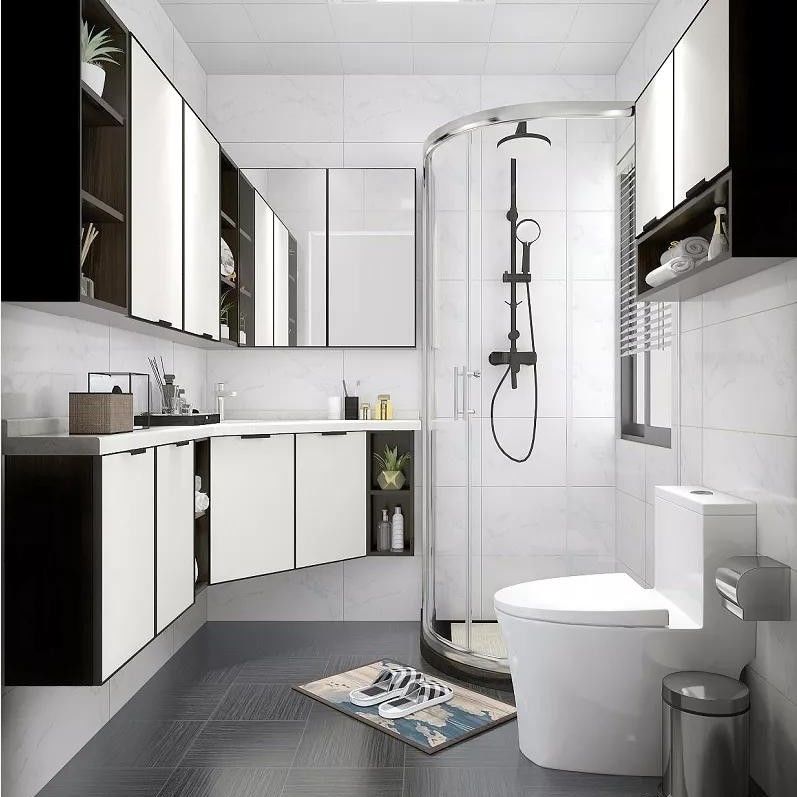 Armario de baño de madera montado en la pared Cuenca de pizarra y espejo de luz LED Ancho 38-46 pulgadas
