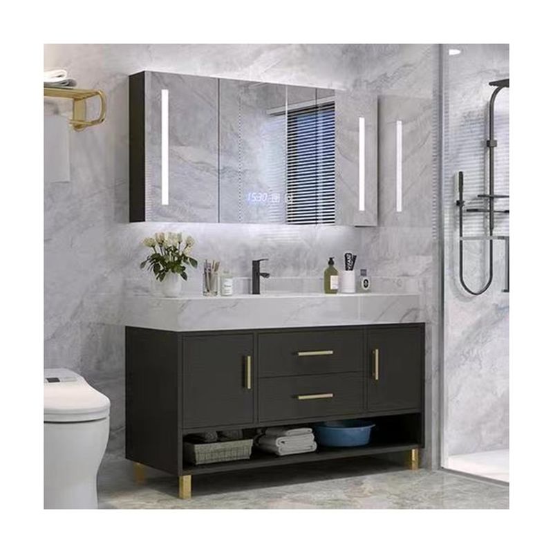 Set de gabinete de baño de apartamento Nórdico Moderno Negro De Madera Espejo de Pared Muebles montados