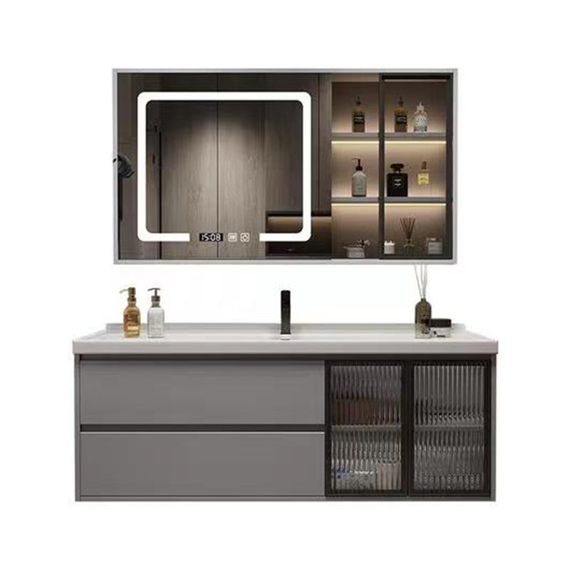 Set de gabinete de baño de apartamento Nórdico Moderno Negro De Madera Espejo de Pared Muebles montados