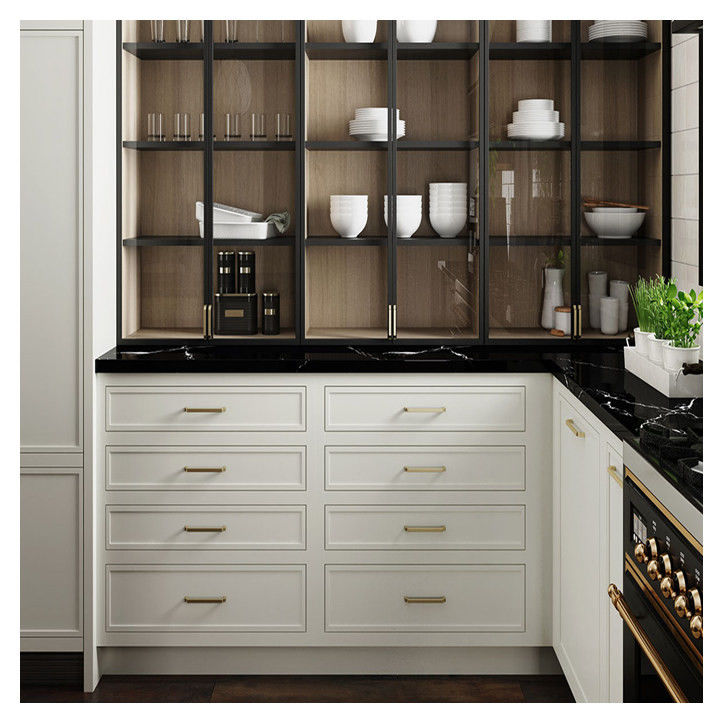 Cabinet de cocina de madera sólida modular de estilo Shaker de apartamento Puertas y cajones