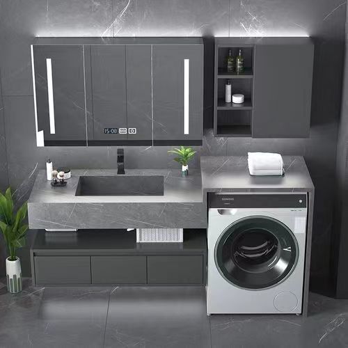 Baño moderno con lavamanos con LED de desnevadura y sensor inteligente de luz