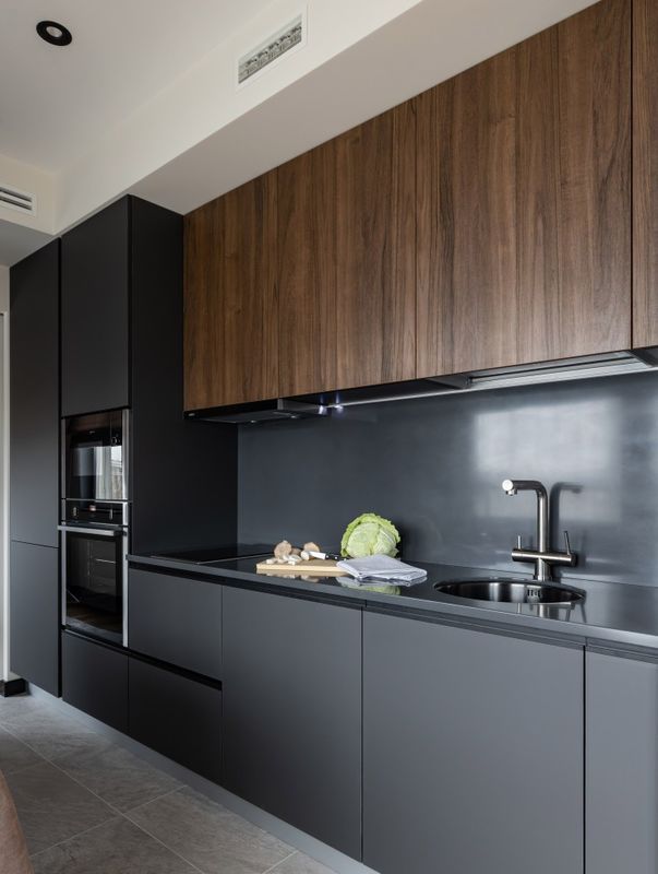 Armario de muebles modulares de color de chapa personalizado para cocina moderna de villa / apartamento