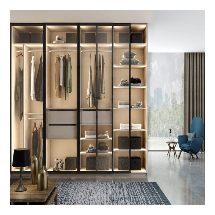 OEM ODM Acceptable Armario de madera sólida con colores metálicos Puertas de vidrio enmarcadas de aluminio