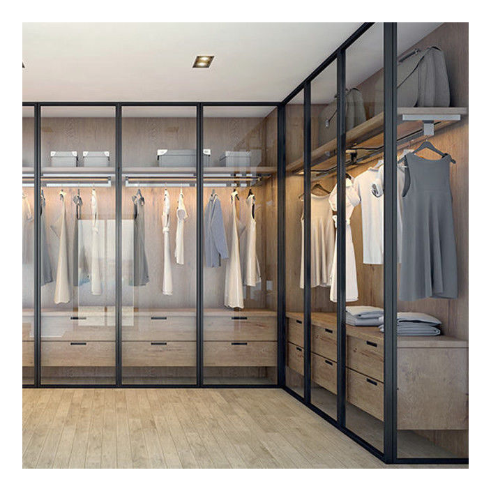OEM ODM Acceptable Armario de madera sólida con colores metálicos Puertas de vidrio enmarcadas de aluminio