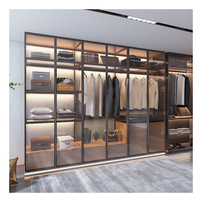 OEM ODM Acceptable Armario de madera sólida con colores metálicos Puertas de vidrio enmarcadas de aluminio