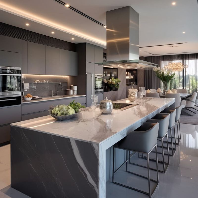 Muebles de cocina de diseño personalizado con material de puerta HDF