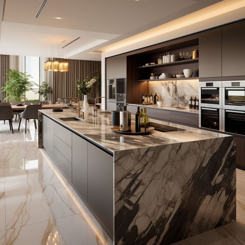Muebles de cocina de diseño personalizado con material de puerta HDF