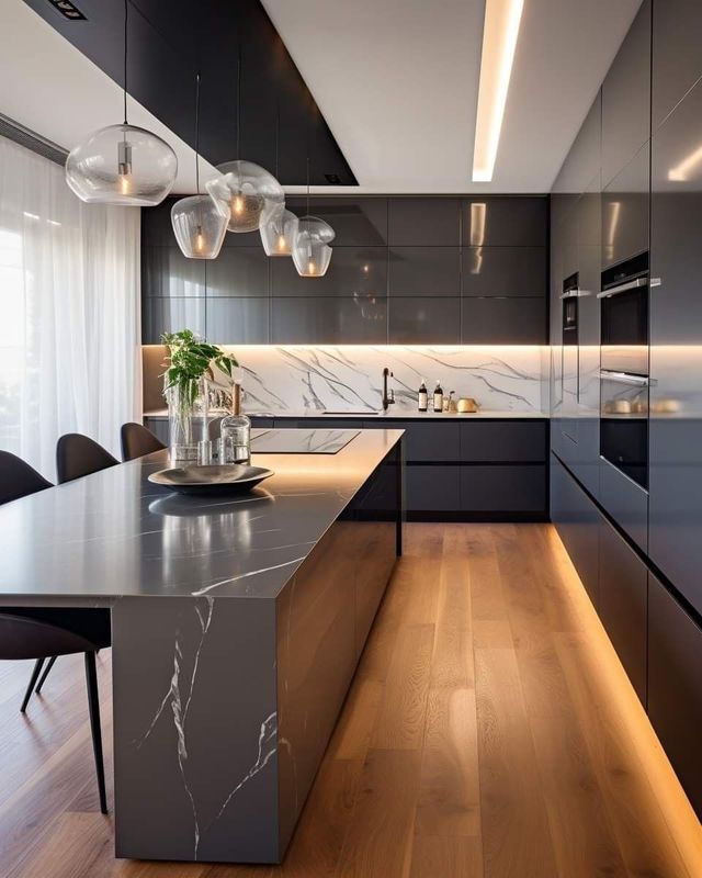 Muebles de cocina de diseño personalizado con material de puerta HDF