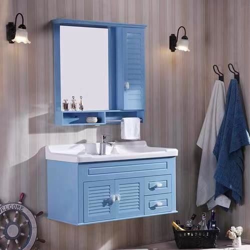 Ancho 38-46 en estilo moderno Navy azul gabinete de baño de la vanidad con montura de pared espejo